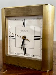 Tiffany & Co. Brushed Brass Desk Clock With Roman Numerals