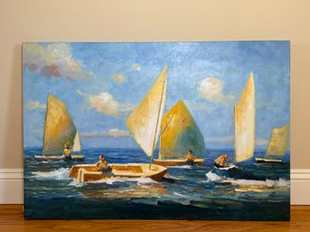 Zhen Yu Sailboat Regatta Scene Signed Original Painting