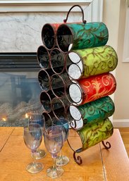 Colorful Metal Wine Rack With 4 Colorati Glasses