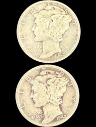 Lot Of 2 Mercury Silver Dimes 1942, 1942-D