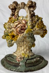 Vintage Cast Iron Flower Basket Door Stop