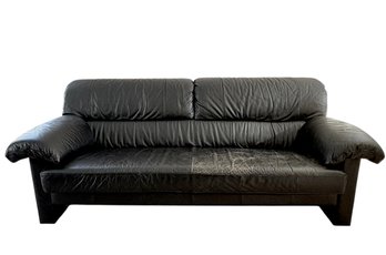 1980s Ekornes Swedish Black Leather Sofa  76' Long
