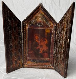 Vintage Florentine Triptych Featuring The Madonna And Child