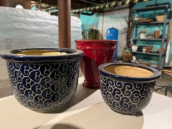 3 Decorative Planters Blue/Red