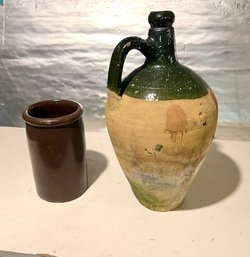 19th Century French Provence Jug And Vintage Brown Crock