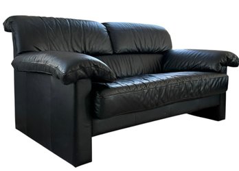 1980s Ekornes  Black Leather Love Seat -58' Long