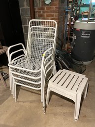 4 Metal Chairs And 2 Plastic Tables