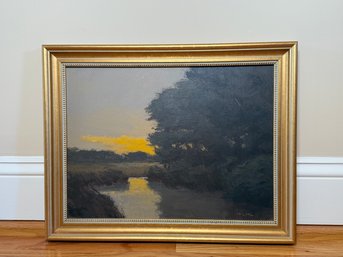 Vintage M Lane Sunset Landscape Signed  Original Oil Painting