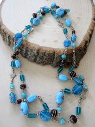 Long Multicolor Glass Metal Bead Wire Design Necklace