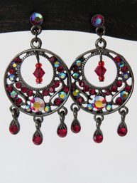 Red Aurora Borealis Boho Chic Chandelier Stud Earrings