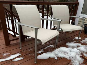 Brown Jordan Brushed Aluminum Patio Or Deck Chairs With Mesh Material Seat And Metallic Finish