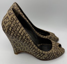 FENDI Wedge Pumps In Zucchino FF Canvas