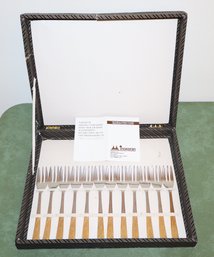 Italian Inoxpran Stainless Steel With Laminated Gold Dessert Forks