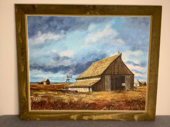 Large Barn Landscape Oil Painting On Canvas By Shirley Fernekes Signed