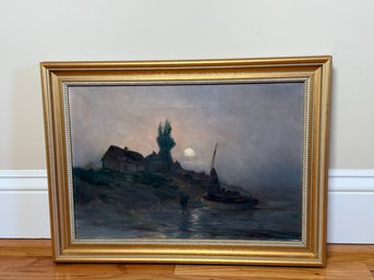 Fernand Maillaud Moonlight Seashore Signed Original Oil Painting