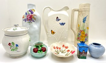 7 Pieces Mixed Porcelain  & Ceramic Pitchers, Vases & Bowls, Vintage & Modern