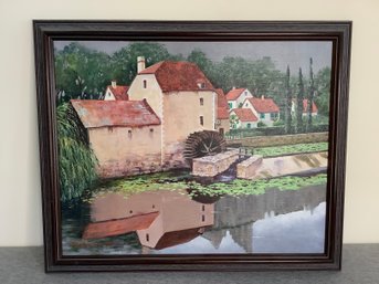 Rustic Scene W/ Watermill & Trees Painting By Shirley Fernekes Signed