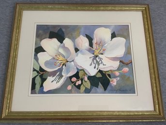 Framed Watercolor Painting Of Apple Blossoms By Shirley Fernekes Signed