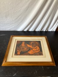 Woodcut Print Titled 'O Criador' (The Creator) By The Brazilian Artist Raimundo De Oliveira