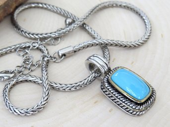 Herringbone Chain With Blue Stone Pendant