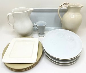 Vintage Ceramic Pitchers, Trays & Cup & 2 Sets Of 4 Ceramic Plates. 1 With Butterflies & Flowers