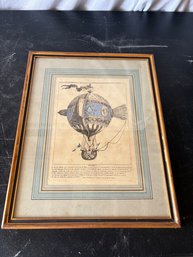 Framed Colored Engraving Titled 'Projet D'un Nouveau Ballon'