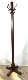Antique Solid Oak And Cast Iron Hook Coat Rack