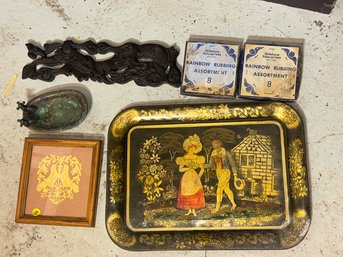 CARVED ANTIQUE CHINESE DRAGON ANTIQUE TRAY AND MORE