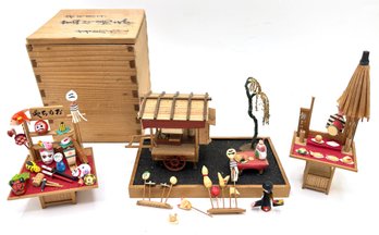 Vintage Japanese Wood Minatures In Wood Box