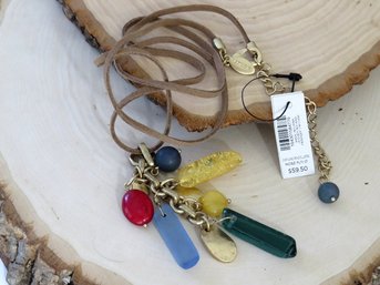 Chicos Glass And Metal Charm Tassel Pendant Necklace - NWT