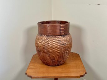 Antique Early 1900s Primitive Chinese Hand Woven Willow Basket