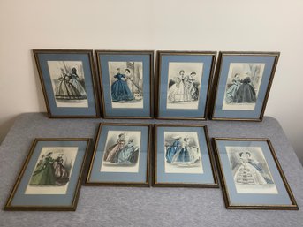 Framed 19th-century French Lithograph Style Les Modes Parisiennes Print Lot