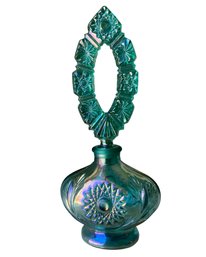 Vintage Fenton Art Glass Carnival Glass Perfume Bottle  Seafoam Green Iridescent  Starburst Pattern