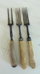 Antique Utensils With Carved Bone Handles