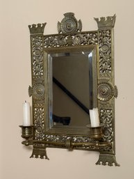 Gorgeous Antique Brass Girandole Mirror With Sconces