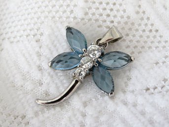 Amazing Sterling Silver Crystal Dragonfly Pendant