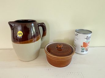 Pottery Pitcher And Butter Dish
