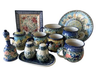 Stunning 11-Piece Polish Pottery Collection - UNIKAT Bird & Floral Designs - Bidding Starts At $1.00!