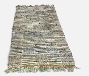 Handmade In India 100% Cotton Woven Rag Rug  ~ 3' X 5' With Fringe ~