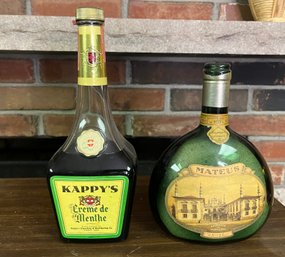 Kappy's Creme De Menthe And Mateus Rose Wine Bottles