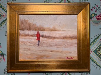 Margaret Aycock 'Girl In Red Coat' Signed Original Oil Painting