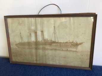 Early Framed USS Plattsburg Ship Photography