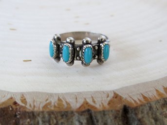 Sterling Silver Ring With 4 Oval Turquoise Colored Stones