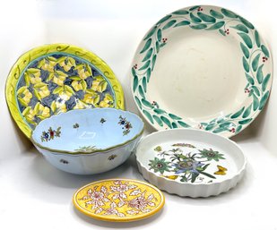 5 Ceramic Serving Bowls & Platters From Extra Large To Small, Many Hand Painted In Italy