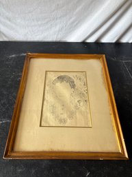 Framed Vintage Pencil Drawing On Paper