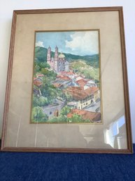Signed Framed Watercolor Mexican Landscape View