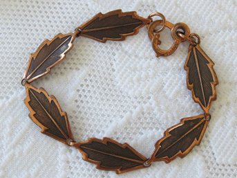 Vintage Copper Leaf Link Bracelet