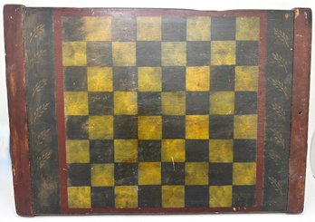 Vintage Hand Painted Solid Wood Chess Board Checkers Board