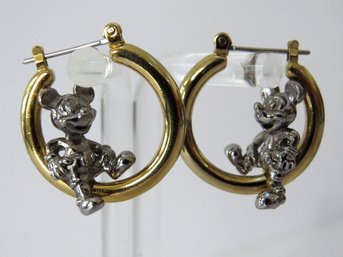 Disney Mickey Mouse 3D Gold Tone Hoop Pierced Earrings
