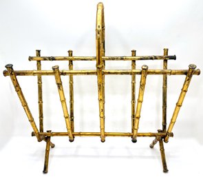 Vintage Hollywood Regency Faux Bamboo Gilded Magazine Rack